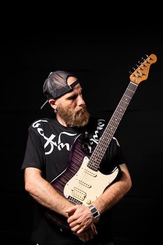 AKLOT Stryde Electric Guitar with Coil-Split: Roasted Maple Neck, Flame Maple Graphic Top, HSS Ceramic Pickups, Beginner Guitar Kit with 10W Amp