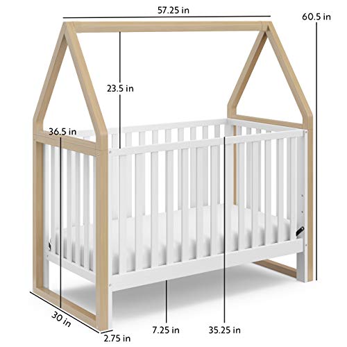 Storkcraft Orchard 5-in-1 Convertible Crib (White with Driftwood) – GREENGUARD Gold Certified, Canopy Style Baby Crib