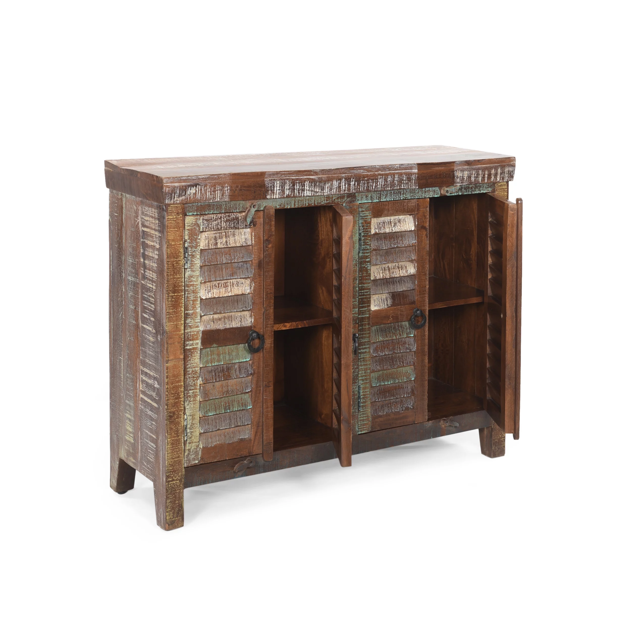 GDF Studio Alnoor Boho Handmade Recycled Wood Cabinet, Reclaimed Finish
