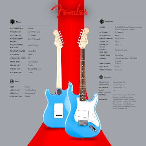 Fender Squier Stratocaster - Torino Red Bundle with Amplifier, Gig Bag, Strap, Instrument Cable, Picks, and Austin Bazaar Instructional DVD