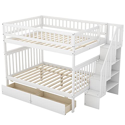Harper & Bright Designs Twin Size Loft Bed with L-Shaped Desk and Stairs, Solid Wood Loft Bed Frame with Storage Drawers and Bookcase