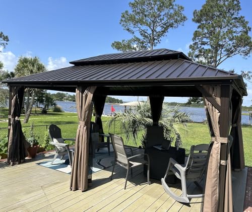 Domi 10’ x 10’ Hardtop Gazebo Metal Frame Canopy with Netting & Curtains