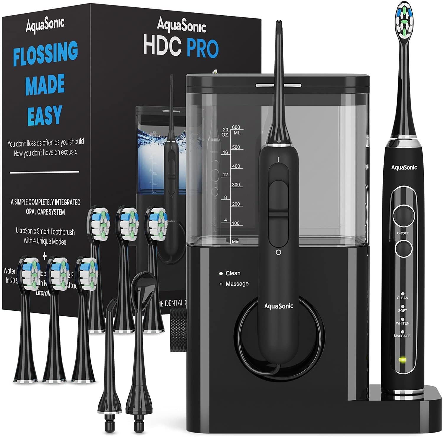 AquaSonic Home Dental Center PRO – Complete Home Oral Care – Brush & Floss – Ultrasonic Electric Toothbrush & Water Flosser – Whiter Teeth &