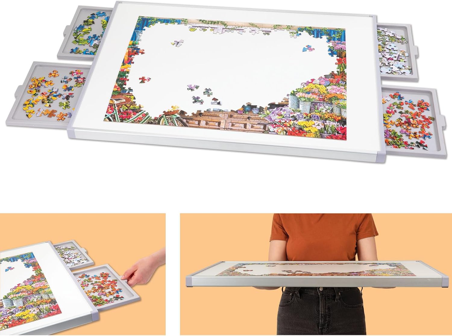 Bits and Pieces - 1500 Piece Puzzle Board with Drawers - Jumbo Pro Plateau