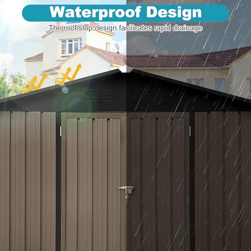 8x6 FT Outdoor Storage Shed, Metal Tool Shed with Lockable Doors, Peaked Roof & Frame Floor