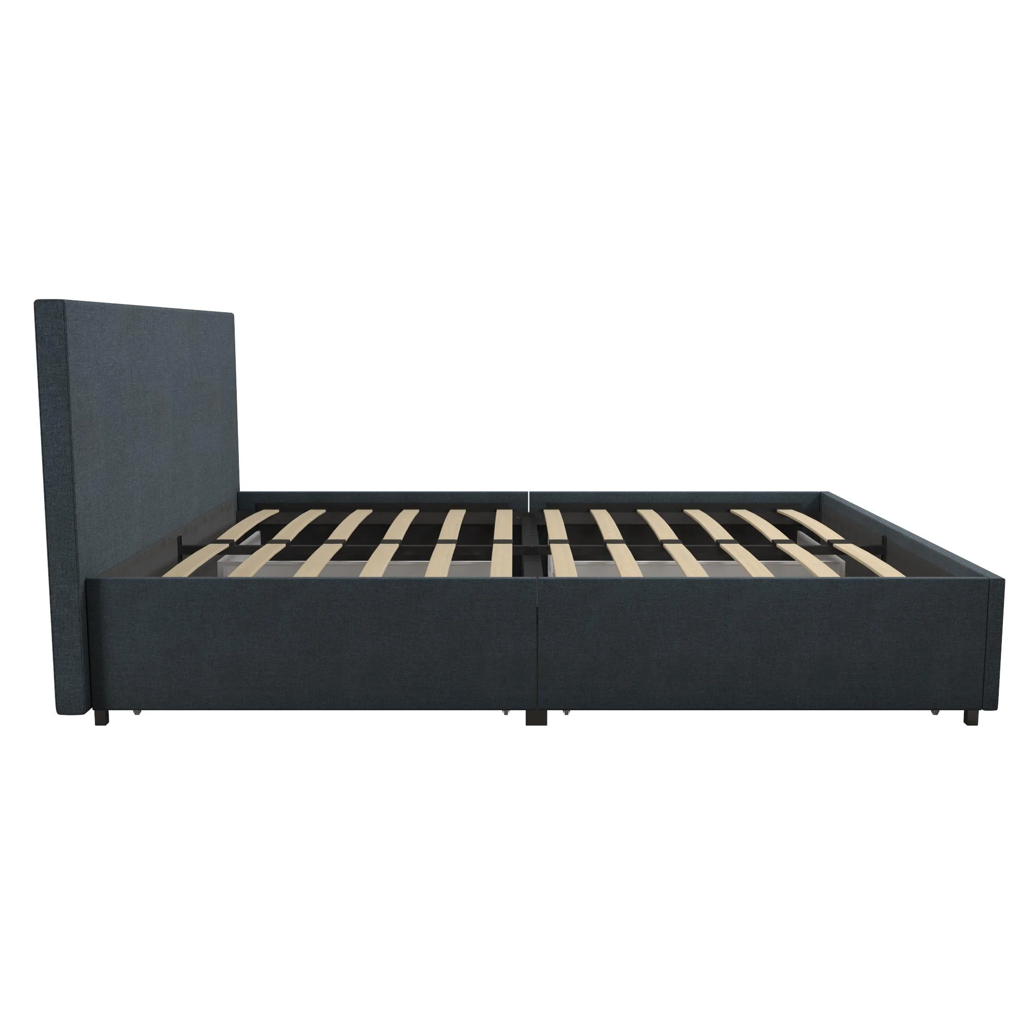 Novogratz Kelly Upholstered Storage Bed Frame, Full, Navy Blue Linen