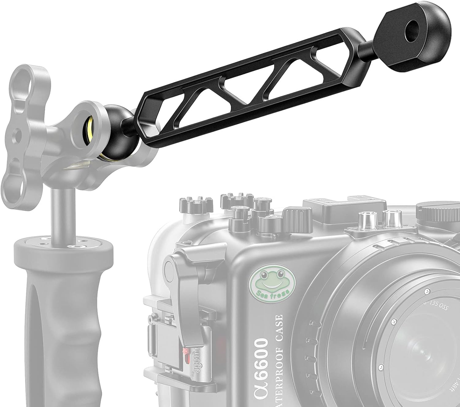 Seafrogs 4&rdquo;Aluminum Alloy Underwater System, Connector Ball Head, Aluminum Alloy Dual Balls Arm for Strobe/Video Light/Diving Camera Tray