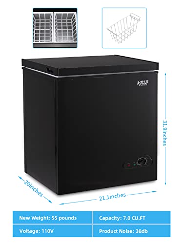 KRIB BLING Chest Freezer Mini 7 Gears Temperature Control Compact Deep Freezer