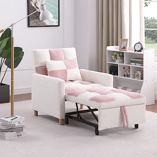ODUWA Convertible Chair Bed,3-in-1 Sleeper Single Sofa Chair Bed with Pillow,Adjustable Backrest Recliner with Soft Velvet Fabric