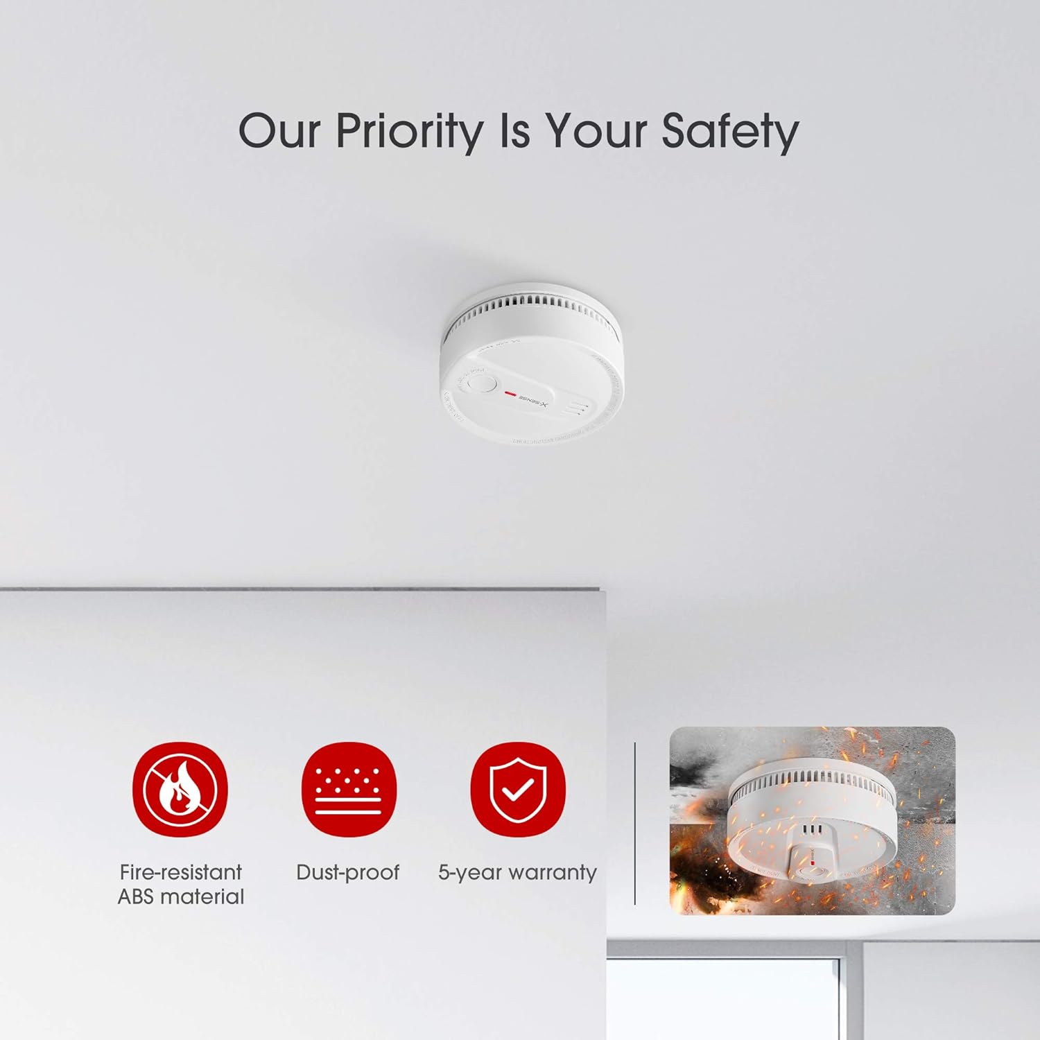 X-Sense Smoke Detector Alarm, 10-Year Lithium Battery Life Fire Alarm with LED Indicator, SD2L0AX, Pack of 5 Pack of 2