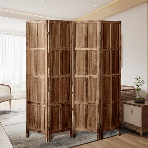 Wood Room Divider 4 Panel, 5.6 FT Tall Room Divider and Folding Privacy Screen, Partition Divider for Room Separation