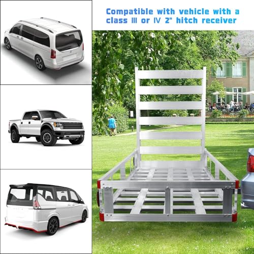 Aluminum Hitch Cargo Carrier with Ramp - 500-Lb Capacity Silver,Trailer Aluminum Cargo Basket Luggage Carrier Rack, for Cars Truck Pickup Vans