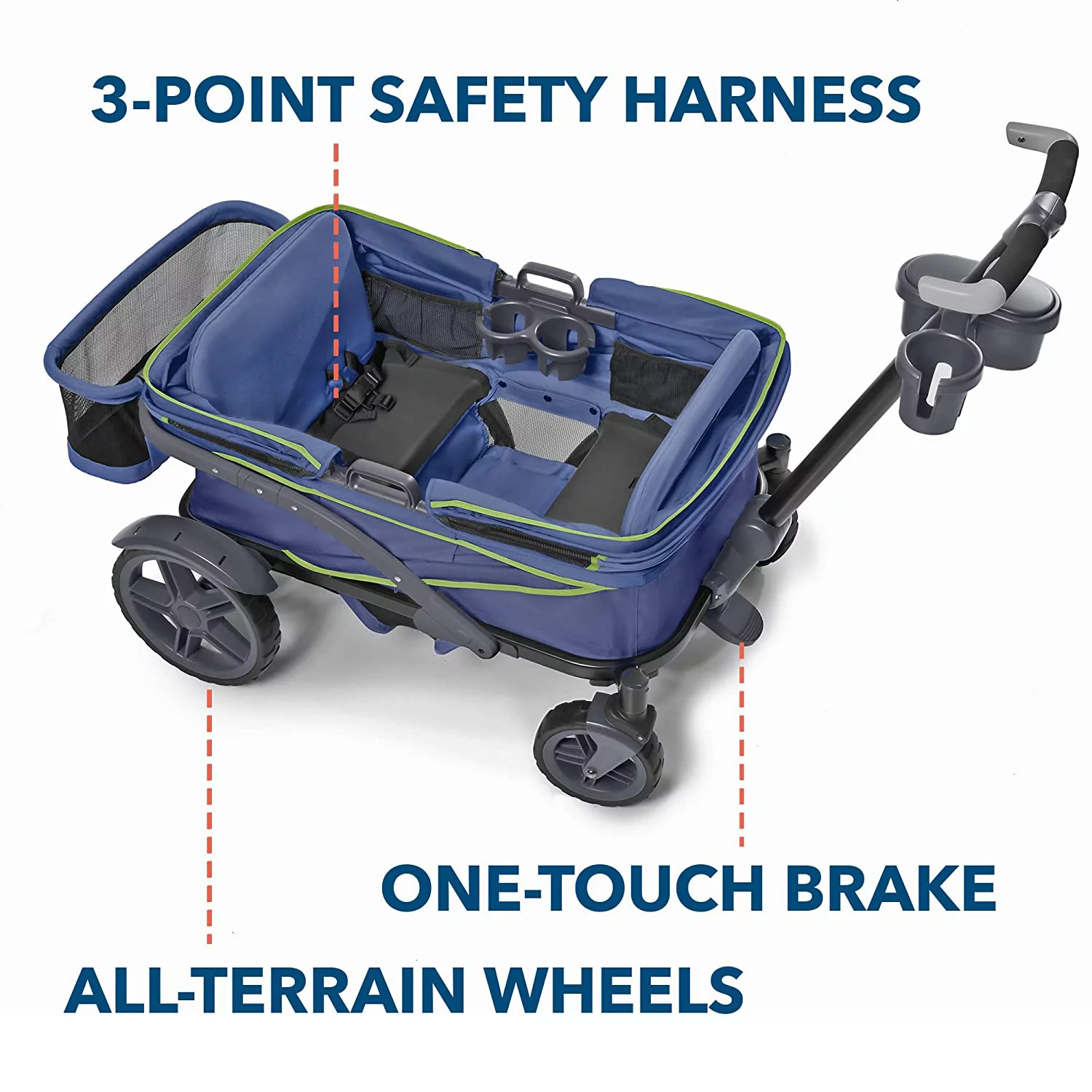 Gladly Family Anthem4 All-Terrain 4-Seater Wagon Stroller, Rugged Wheels, Removable Canopy, Foldable, Neon Indigo