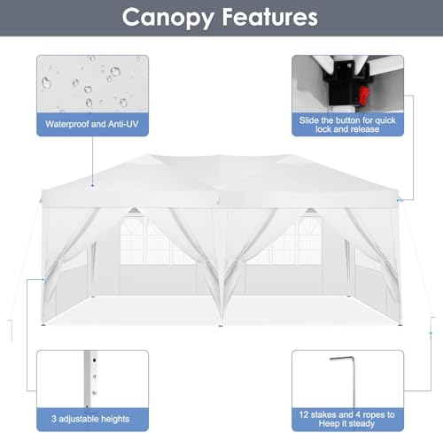 COBIZI Canopy 10x20 Pop Up Canopy Tent with 6 Sidewalls Party Tents for Parties Weddings Backyard Waterproof Canopy Outdoor Commercial Canopy Event