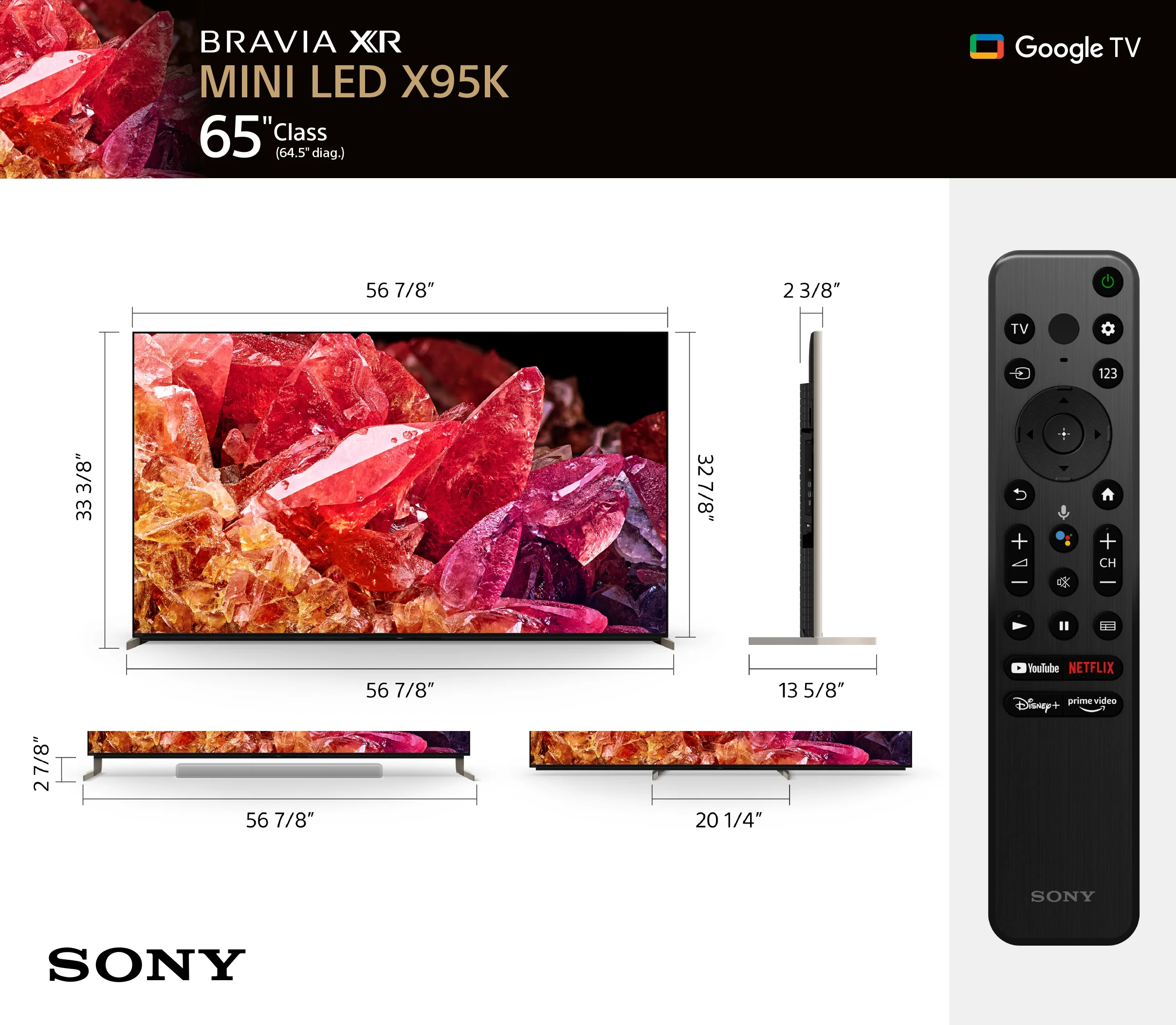 Sony 65” Class BRAVIA XR X95K 4K HDR Mini LED with Smart Google TV XR65X95K- 2022 Model