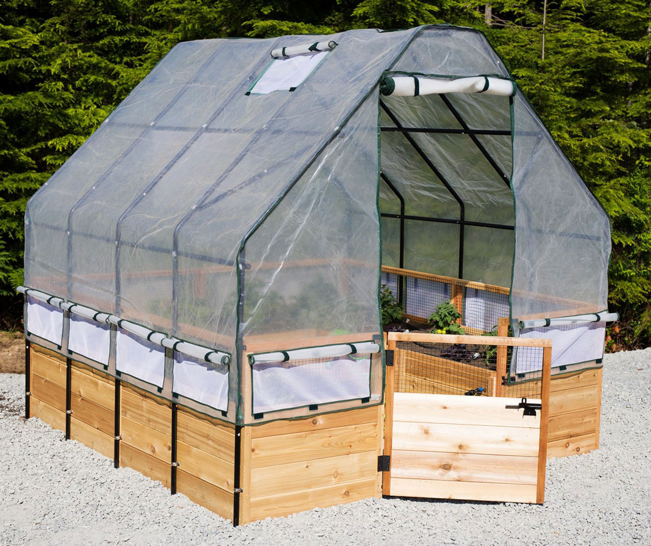 Cedar Complete Raised Garden Bed Kit with Greenhouse Cover 8' x 8'