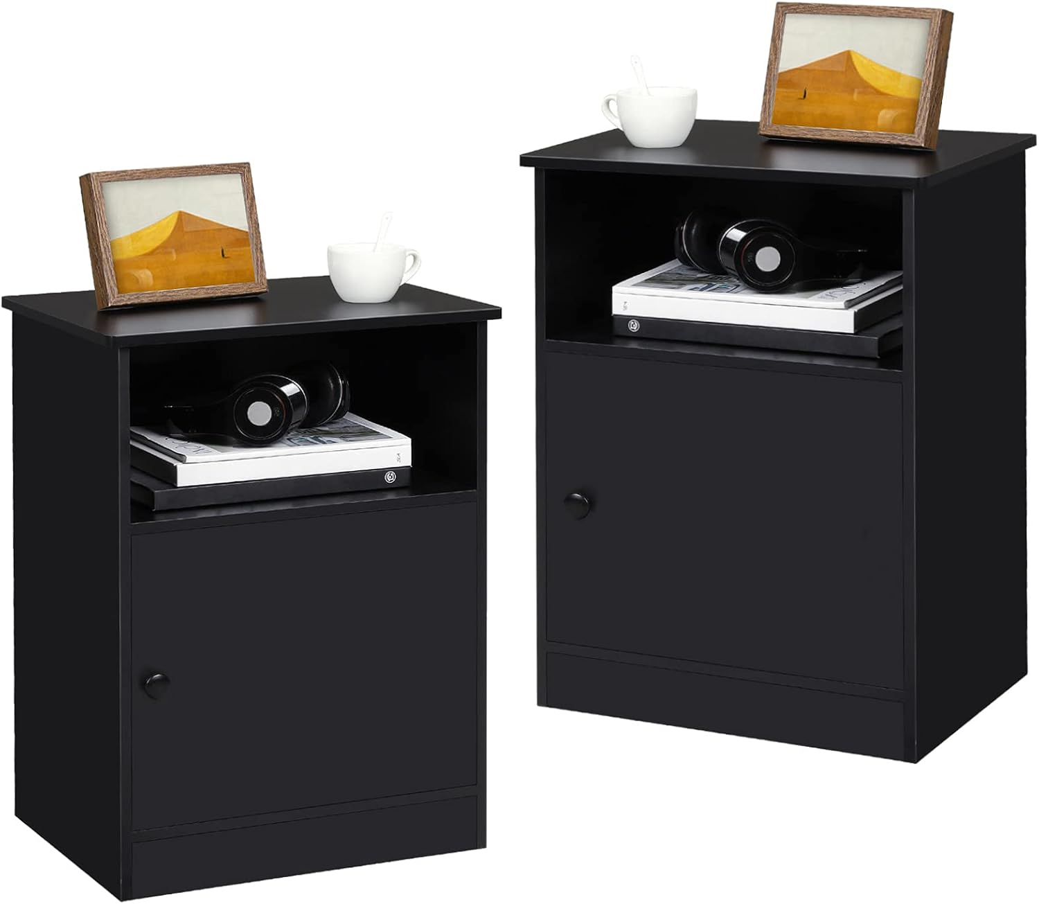 EPHEX Set of 2 Nightstand with Cabinet and Open Drawers, End Table Side Table, File Cabinet for Home Office