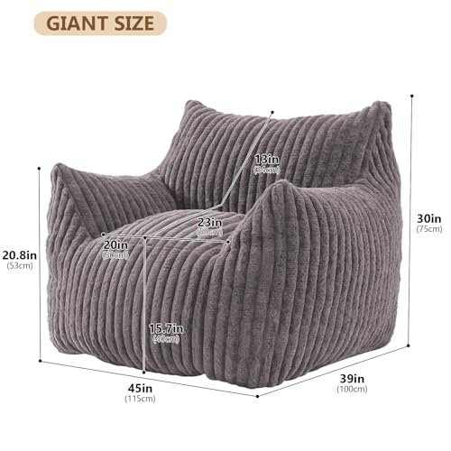 Giant Bean Bag Chairs for Adults with Filling Plush Fluffy Bean Bag Chairs for Teens with Armrests Comfy BeanBag Lazy Couch Sofa Chair for Bedroom