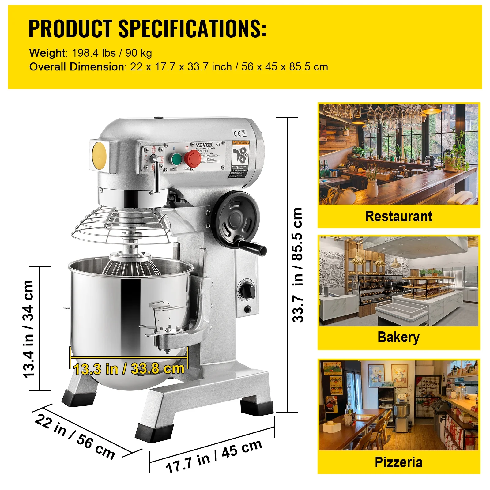 BENTISM Commercial Electric Food Mixer Stand Mixer 30Qt Dough Mixer 3 Speeds 1100W