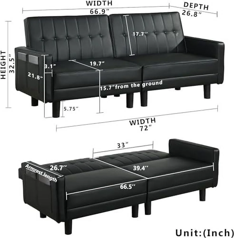 NLIBOOMLife Futon Sofa Bed Couch and Sleeper Sofas for Living Room  Faux Leather Convertible Folding Sofa Bed Couch and Loveseat for Small Space with