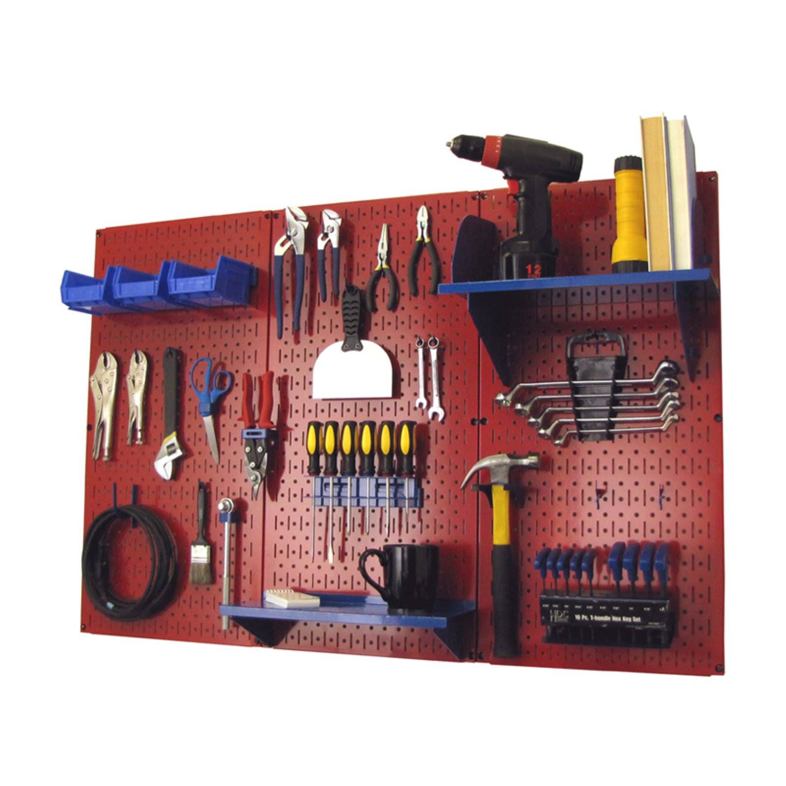 Wall Control 4ft Metal Pegboard Standard Tool Storage Kit - Red Toolboard u0026 Blue Accessories