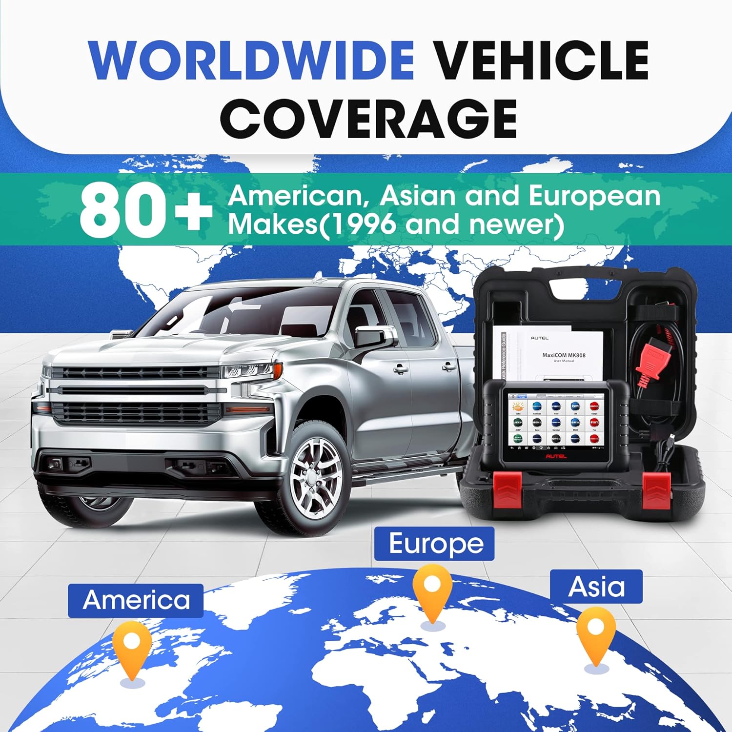 Autel Scanner Autel MaxiCOM MK808, 2022 OBD2 Scanner MK808 Diagnostic Scan Tool with All System and 25+ Service Functions Oil Reset, EPB, BMS