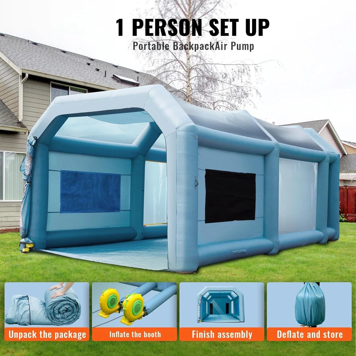 ECILKUC Inflatable Paint Booth, 20x10x8ft Inflatable Spray Booth, High Powerful 480W+750W Blowers Spray Booth Tent