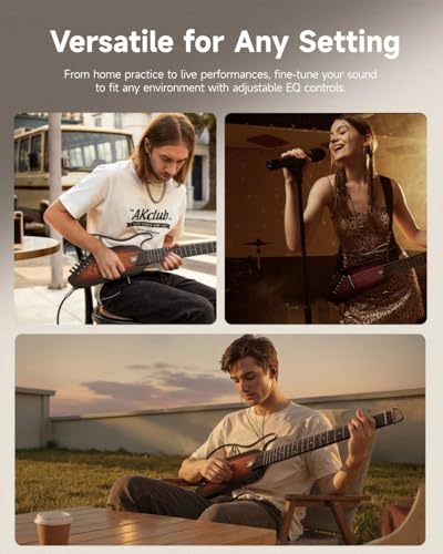 Donner HUSH I Guitar For Travel - Portable Ultra-Light and Quiet Performance Headless Acoustic-Electric Guitar, Mahogany Body with Removable Frames