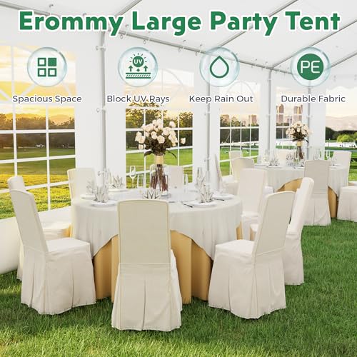 EROMMY 20x50FT White Party Tent, Heavy Duty Outdoor Event Canopy with Removable Sidewalls, Roll-Up Doors and Storage Bags