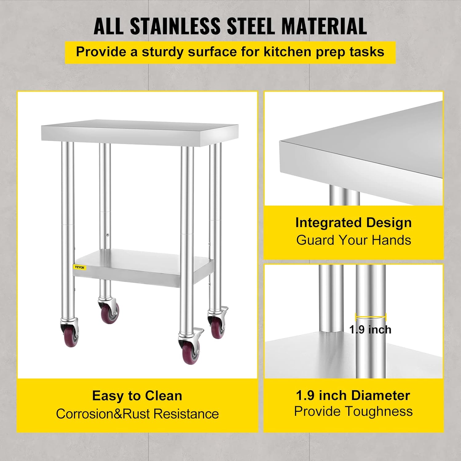 Mophorn Stainless Steel Work Table with Wheels 24 x 30 Prep Table with casters Heavy Duty Work Table for Commercial Kitchen Restaurant Business (24 x