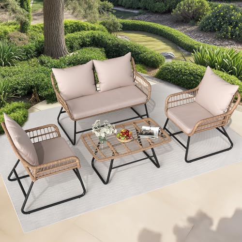 YITAHOME 4 Piece Patio Furniture Set, Wicker Outdoor Bistro Set