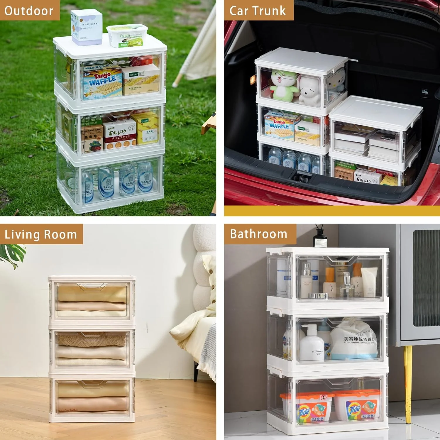 6 Pack Closet Organizers and Storage,Clear Stackable Plastic Storage Bins with Lids Magnetic Doors,Clothes Organizers and Storage