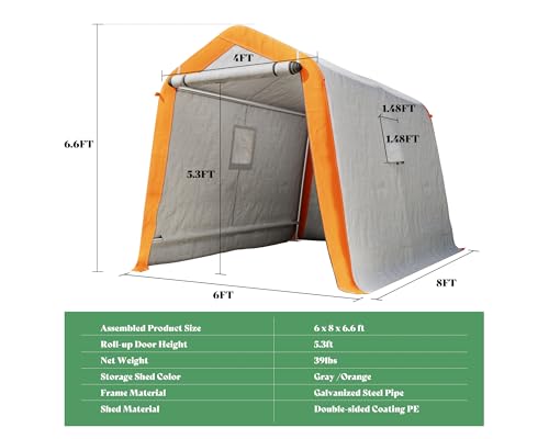 AMERLIFE 10.5x12x8 FT Heavy Duty Portable Shed Storage Shelter, Outdoor Storage Shed with 4 Waterproof Windows & Roll-up Zipper Door
