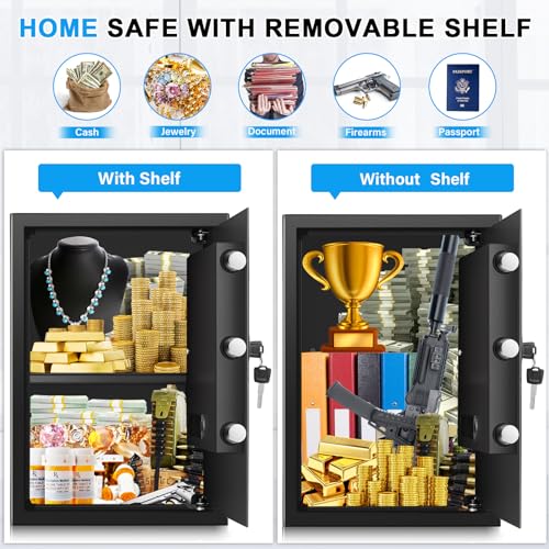 2.8 Cub Large Home Safe Fireproof Waterproof, Steel Home Security Safe Box with Electronic Keypad, Spare Keys and Alarm System