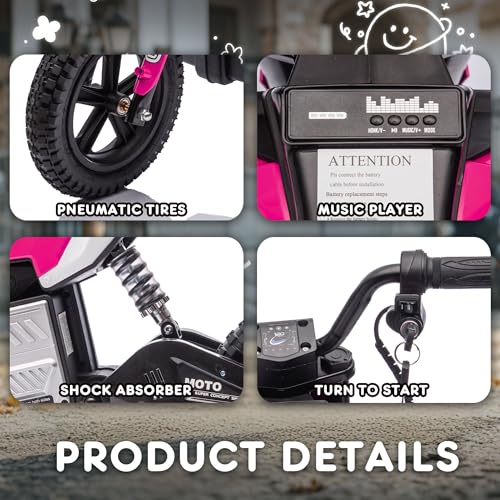 24V 8AH Electric Dirt Bike, Kids Ride On Motorcycle with 200W High Speed Hub Motor, 90 Min Usage, Powered Off-Road Bike withShock Absorber