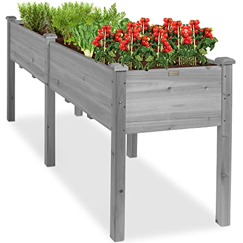 Best Choice Products 72x23x30in Raised Garden Bed, Elevated Wood Planter Box Stand for Backyard, Patio, Balcony w/Divider Panel, 6 Legs