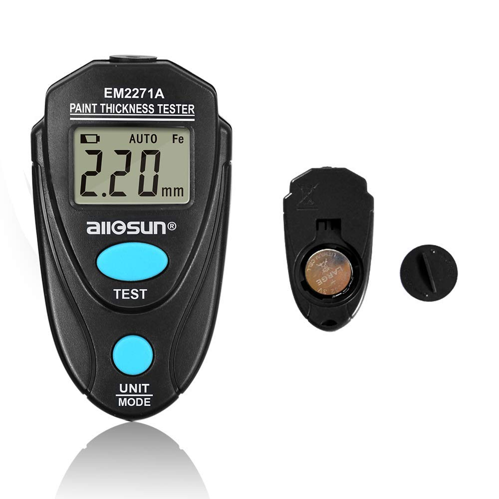 allsun EM2271A Digital Paint mil Meter Mini Coating Thickness Gauge Paint Tester Car LCD Data Hold Black 2.2mm/80mil New Version Update Base On