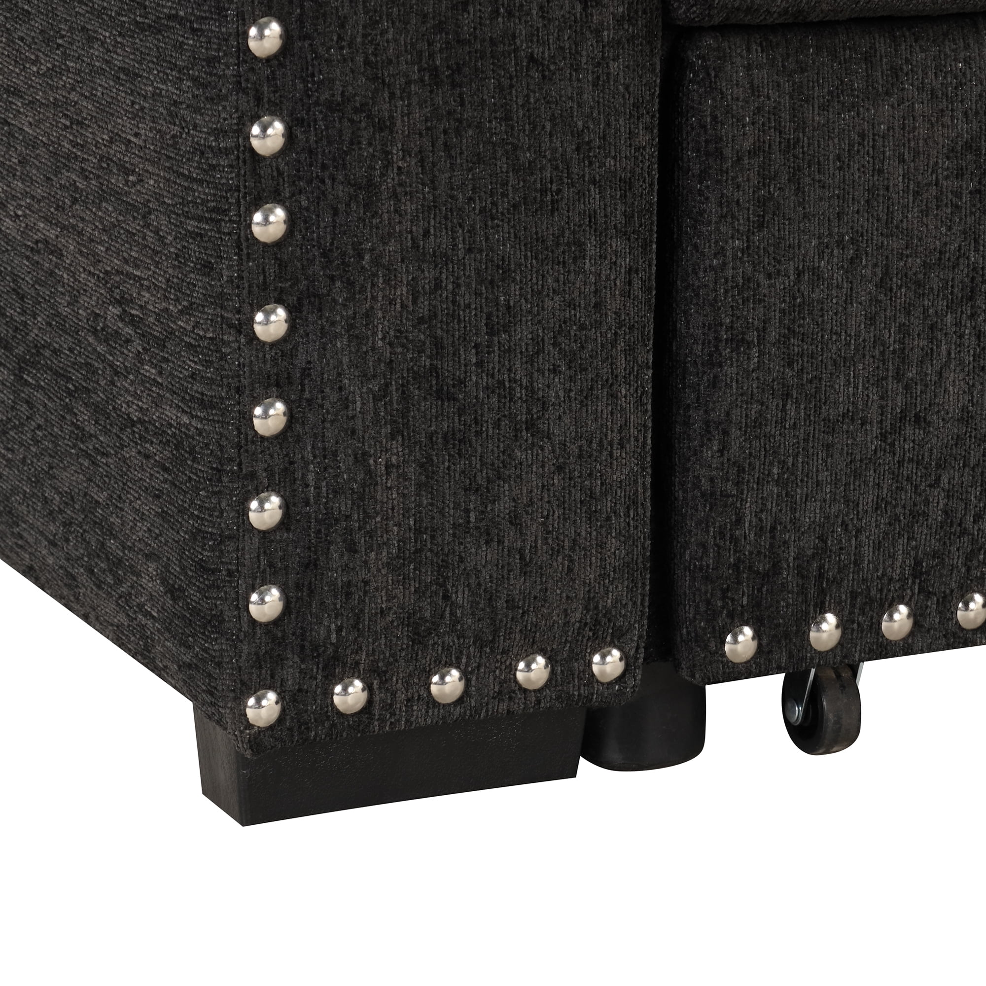 Reversible Sectional Pull-Out Sofa Bed L-Shaped Corner with Storage Chaise, Black