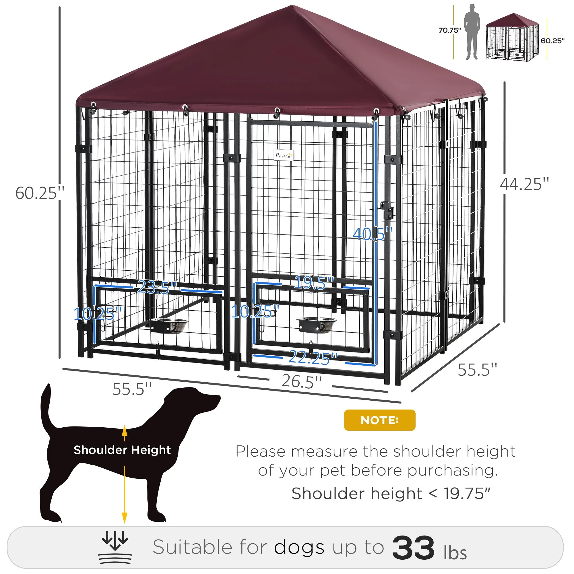 PawHut 5' x 5' x 5' Dog Kennel Outdoor with Rotating Bowl Holders, Walk-in Pet Playpen