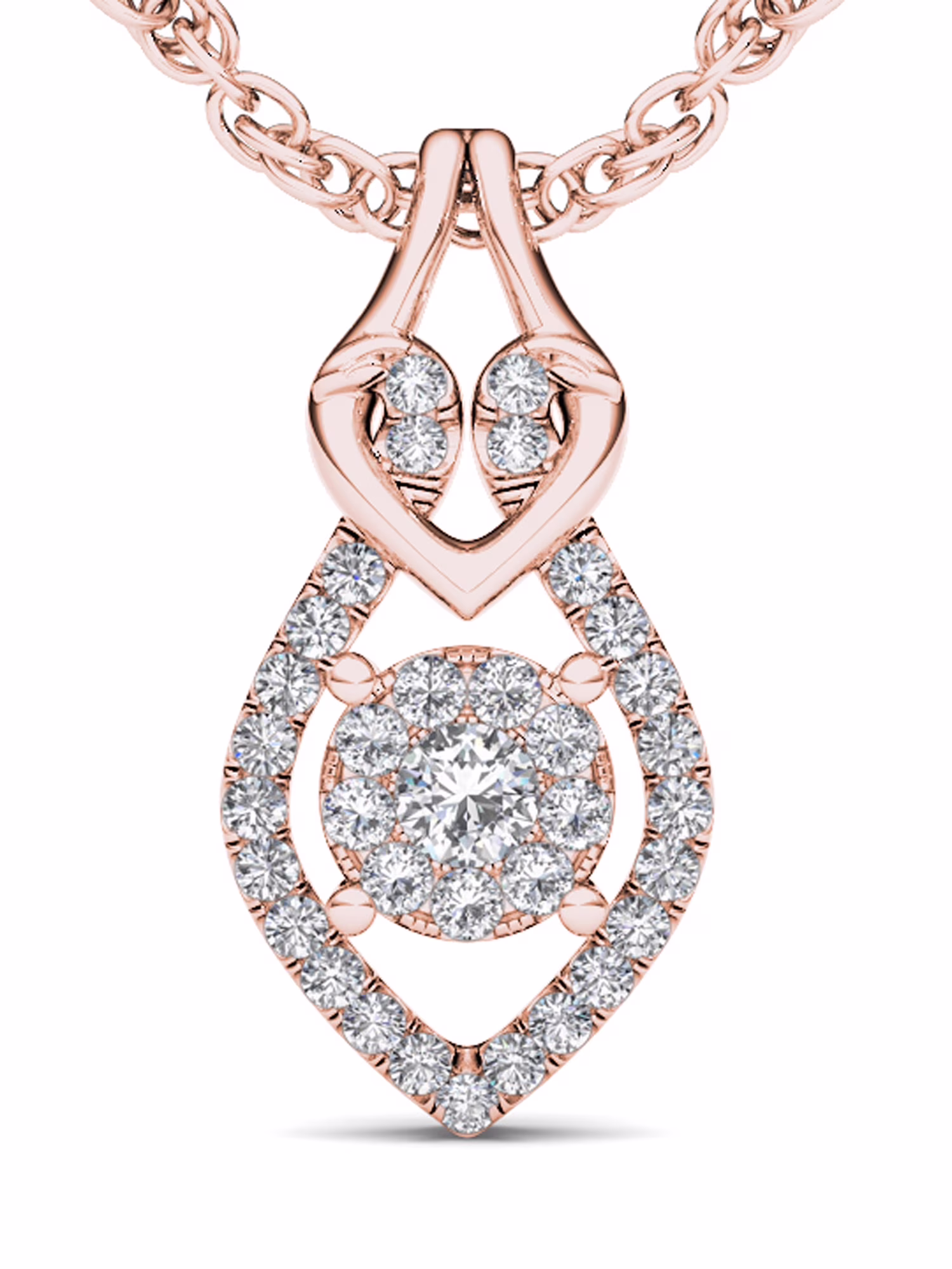 1/6Ct TDW 10K Rose Gold Diamond Teardrop Necklace