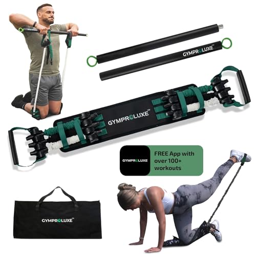 Portable Gym - Resistance Exercise Band Set - 200LBS Resistance Bands for Men & Women - Multi Gym Fitness Equipment & Pilates Bar for Home Workout