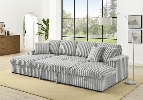 roomfitters U Shaped Sleeper Sofa, 122 Inch Oversized - 2 in 1 Pull Out Bed, Sectional Sleeper Sofa with Double Storage Chaise for Living Room