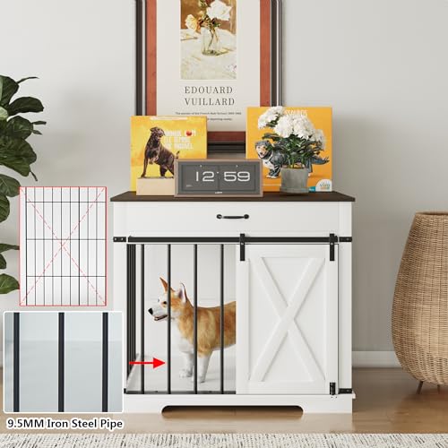 Aoowow Large Double Dog Crate Furniture 72.4" Indoor Dog Kennel with Sliding Barn Door and Divider