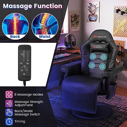 Goplus Massage Gaming Chair, Racing Style Gaming Recliner w/Adjustable Backrest and Footrest