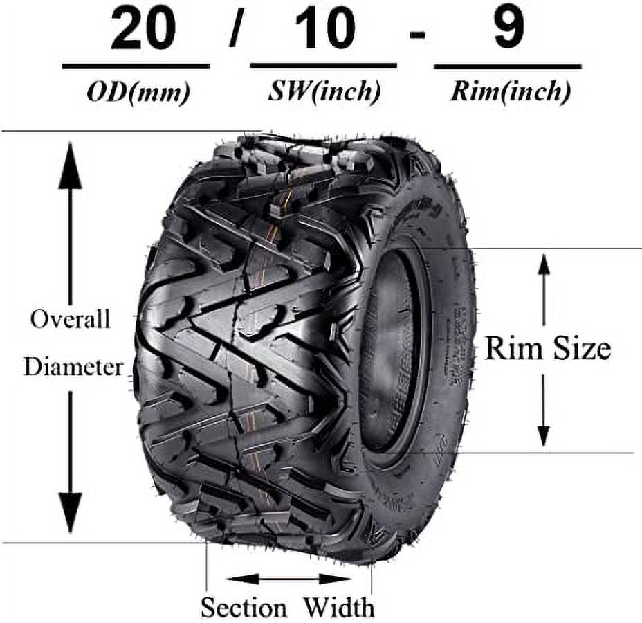 Set of 2 Sport Quad ATV Tires 20x10x9 20x10-9 20 10 9 Rear Off-Road Tire, 6PR, Speed Rating F, Racing UTV Tire