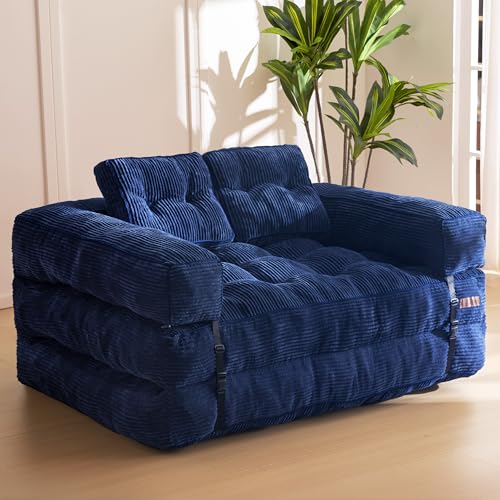 MAXYOYO Folding Sofa Bed, L-Shaped Convertible Sofa Bed with Armrest Foldable Sleeper Couch with Pillow