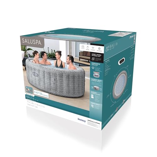 Bestway SaluSpa St Moritz Large Round AirJet 7 Person Inflatable Hot Tub Portable Outdoor Spa with 180 Soothing AirJets and Cover, Brown