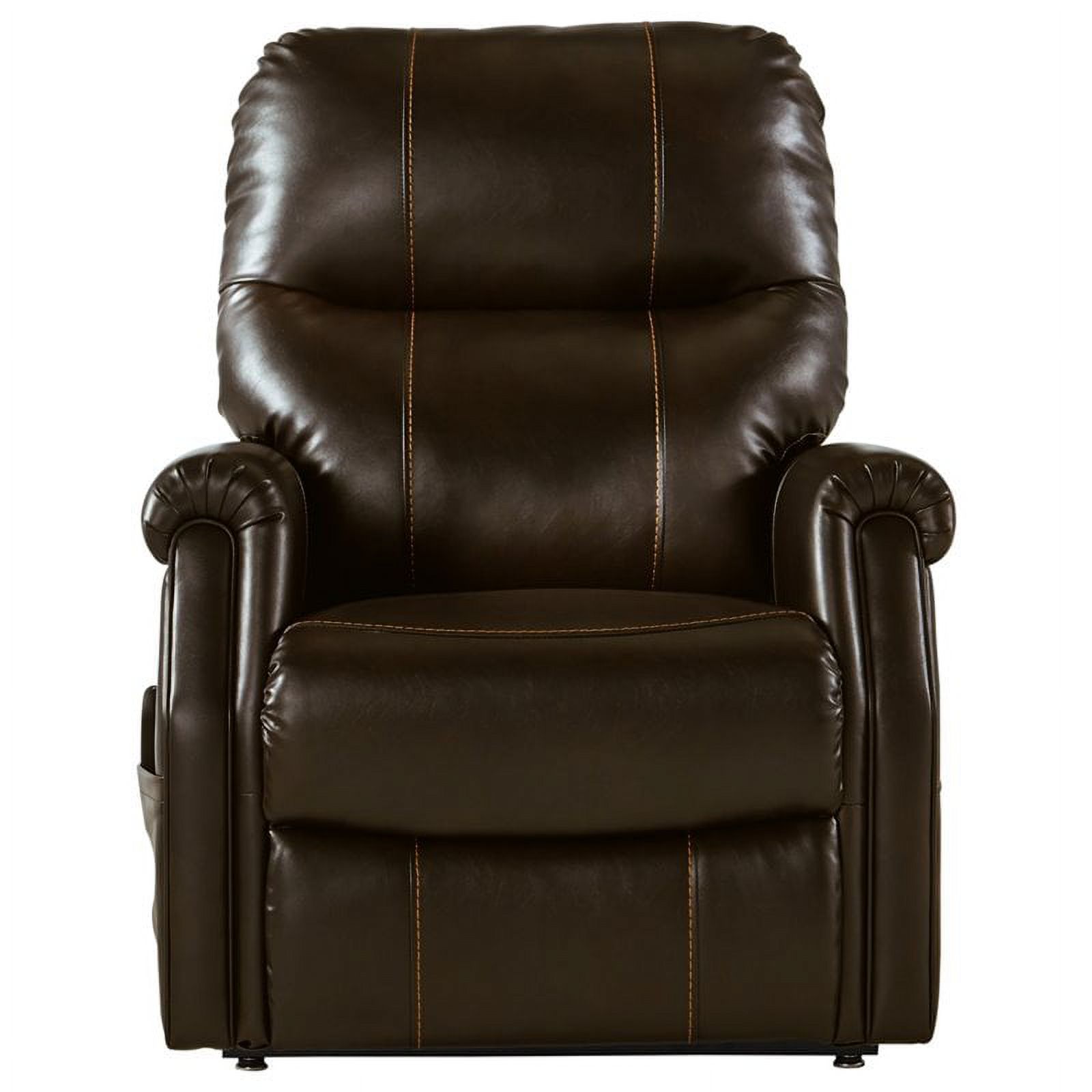 Signature Design by Ashley Markridge Faux Leather Upholstered Power Lift Recliner with Adjustable Positions and Side Storage, Brown