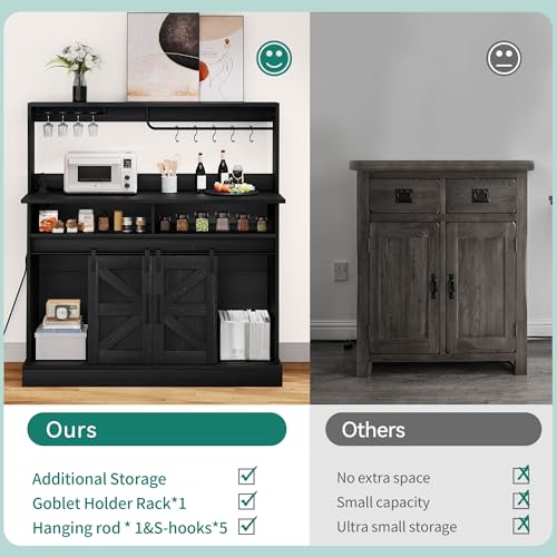 YITAHOME 47" Coffee Bar with Goblet Holder & Power Outlet, Buffet Cabinets with Storage