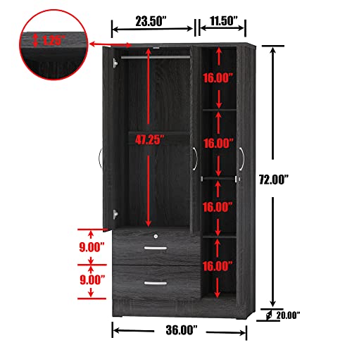 Better Home Products Symphony Wardrobe Armoire Closet with Two Drawers in Maple